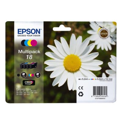 Epson Daisy 18 Claria Home Ink, Ink Cartridge, Black, Cyan, Magenta, Yellow Multipack, C13T18064010 Epson Daisy 18 Claria Home Ink, Ink Cartridge, Black, Cyan, Magenta, Yellow Multipack, C13T18064010